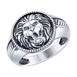 Серебряное кольцо «Лев» с чернением