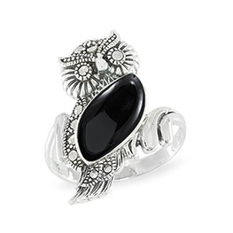 Серебряное кольцо «Филин» с марказитом