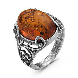 Серебряное кольцо с янтарем «Серебряный век»