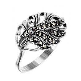 Серебряное кольцо с марказитами "Лист"