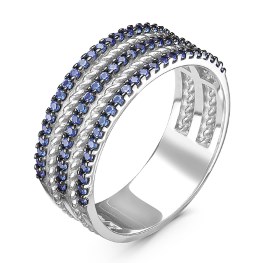 Серебряное кольцо «Волшебные дорожки» с кварцевым сапфиром