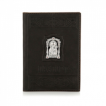 Обложка для паспорта «Богородица» с иконой из серебра
