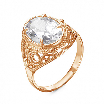 Серебряное кольцо «Великолепное» с фианитом и золочением