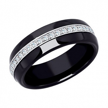 Серебряное кольцо «Звездная ночь» с керамической вставкой и фианитами