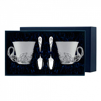 Серебряный чайный набор с ложками «Лебедь»