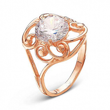 Серебряное кольцо «Сказочный цветок» с фианитом и золочением