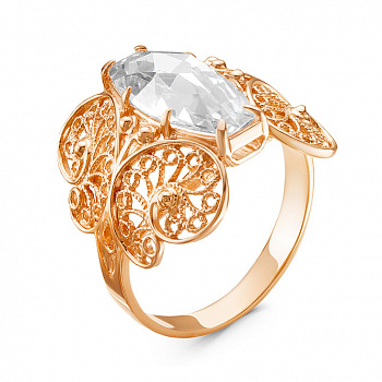 Серебряное кольцо «Анжелика» с фианитом и золочением