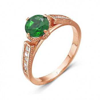 Серебряное кольцо «Царица-лебедь» с шпинелью зеленого цвета и позолотой