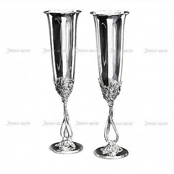 Серебряные фужеры для шампанского «Свадебные» (пара)