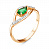 Серебряное кольцо «Лагуна» с зеленой шпинелью, фианитами и золочением