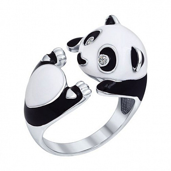 Серебряное кольцо-обнимашка «Панда»