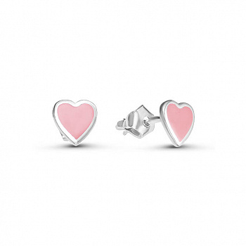 Серебряные серьги с розовой эмалью «Сердечки»