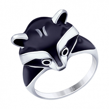 Серебряное кольцо «Енот» с эмалью и фианитами