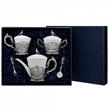 Серебряный чайный набор «Королевская охота» 5 предметов