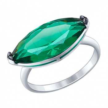 Серебряное кольцо с зеленым ситаллом