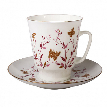 Фарфоровая кофейная чашка с блюдцем «Розовые веточки»