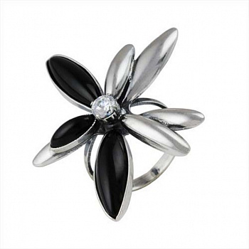 Серебряное кольцо «Цветок» с ювелирным стеклом и фианитом