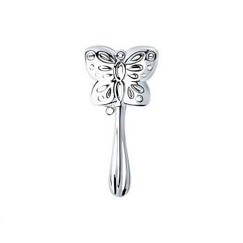 Серебряная погремушка с ручкой «Бабочка»