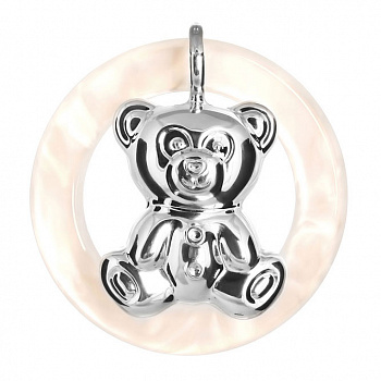 Серебряная погремушка «Медведь» на кольце