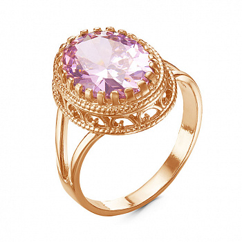 Серебряное кольцо «Мистика» с розовым фианитом и позолотой