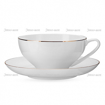 Фарфоровая чайная чашка с блюдцем «Золотая лента»