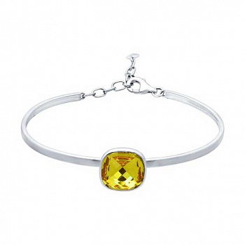 Серебряный жёсткий браслет с жёлтым кристаллом