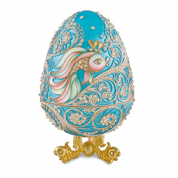 Серебряная яйцо-шкатулка «Золотая рыбка»