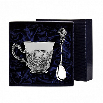 Серебряная чайная чашка «Королевская охота» с ложкой